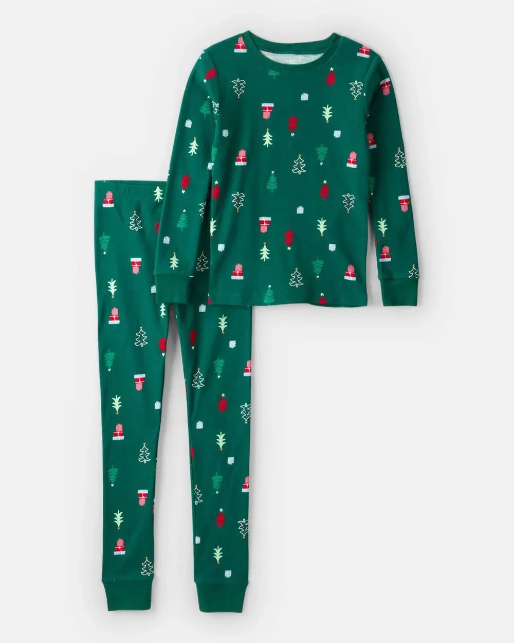 NEW! 12 Carter's Kids Unisex Christmas Tree Print Pajama 2PC Set Cotton Green